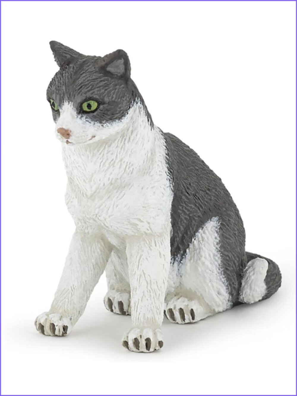 Papo Grey and White Sitting Cat Animal Figurine New w/Tag Age 3+